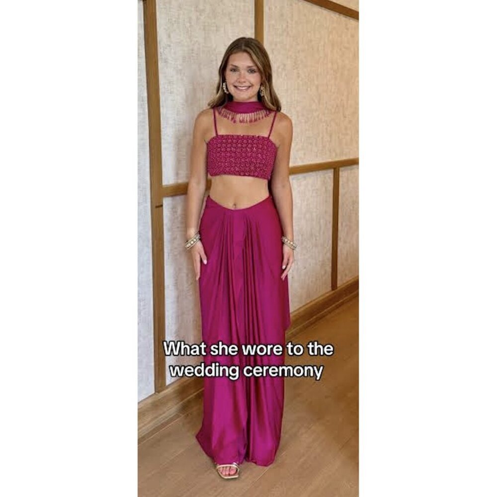 SANI Pearl Beaded Lehenga Choli with Dupatta in Hot Pink Size 2X NWT